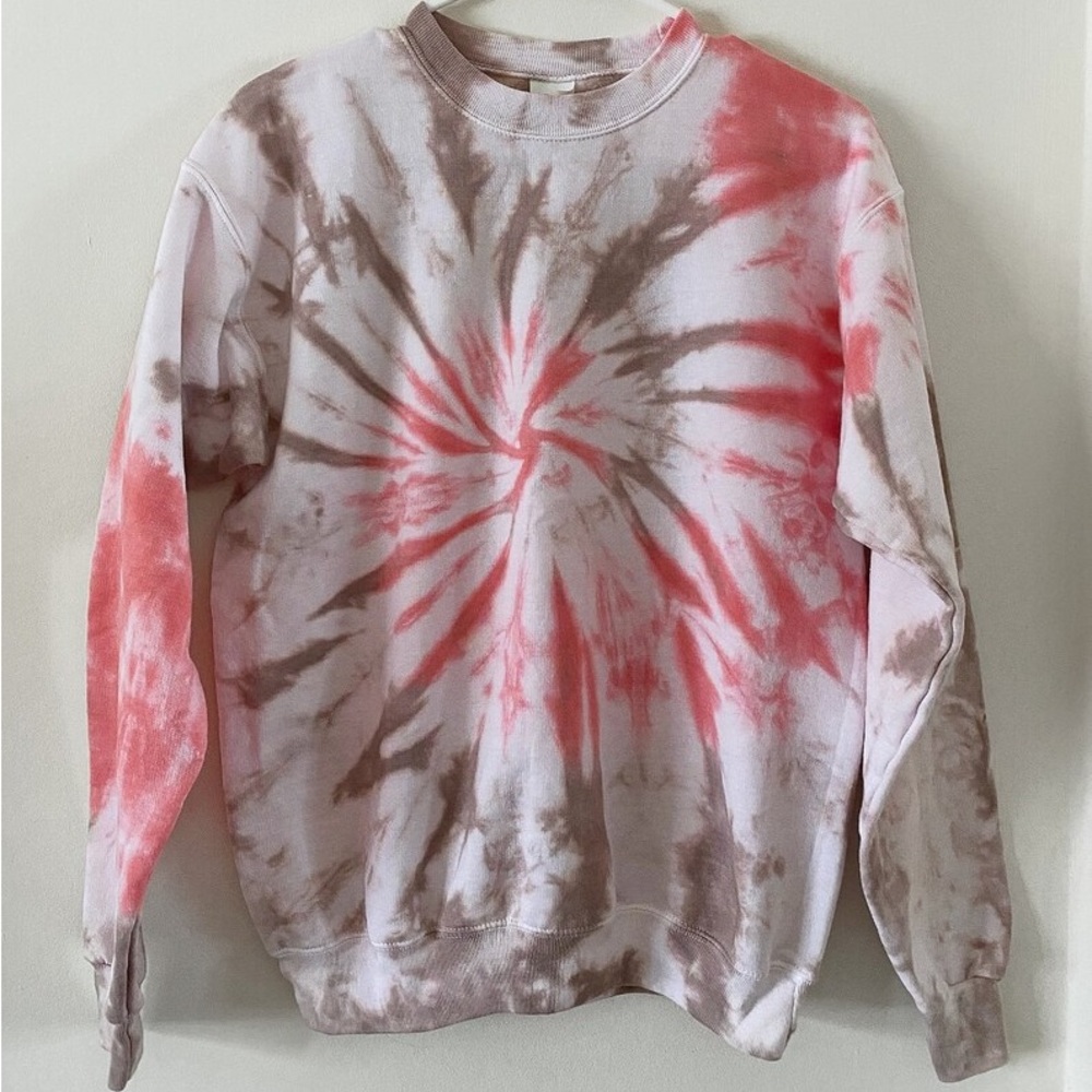 Coral and Camel Swirl Tie Dye Crewneck Sweatshirt